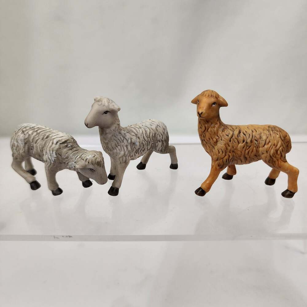 3 Ceramic Sheep Figures in the Fontanini Nativity Style - Christmas Village